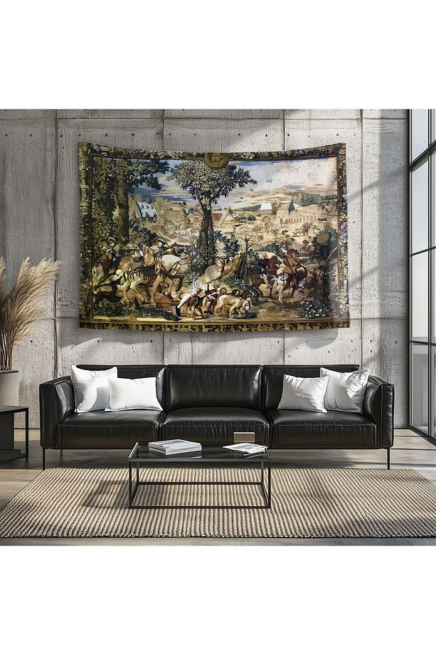 Vintage Fransız Retro Kasaba Desenli Duvar Örtüsü Duvar Halısı Tapestry - 8