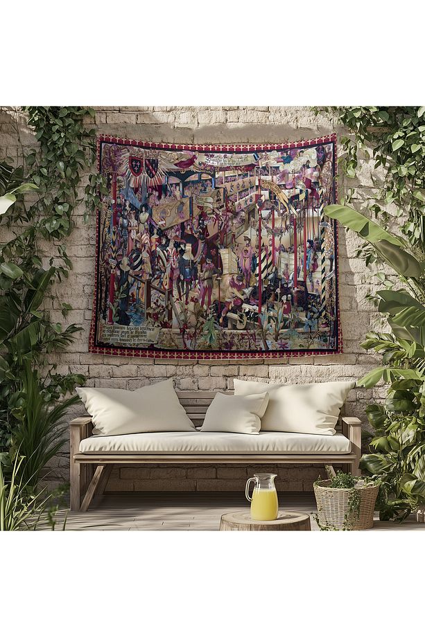 Vintage Fransız Retro Turnuva Desenli Duvar Örtüsü Duvar Halısı Tapestry - 7