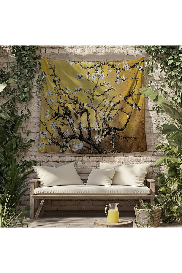Van Gogh Sarı  Badem Çiçekleri Desenli Duvar Örtüsü Duvar Halısı Tapestry - 6