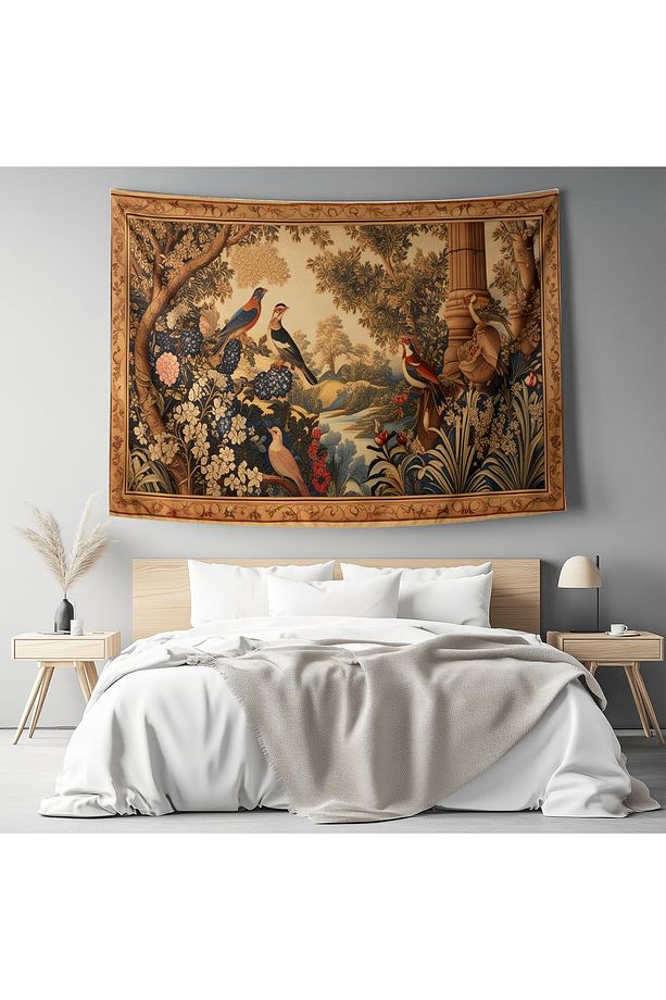 Vintage Fransız Retro Orman Bahçe Desenli Duvar Örtüsü Duvar Halısı Tapestry - 7