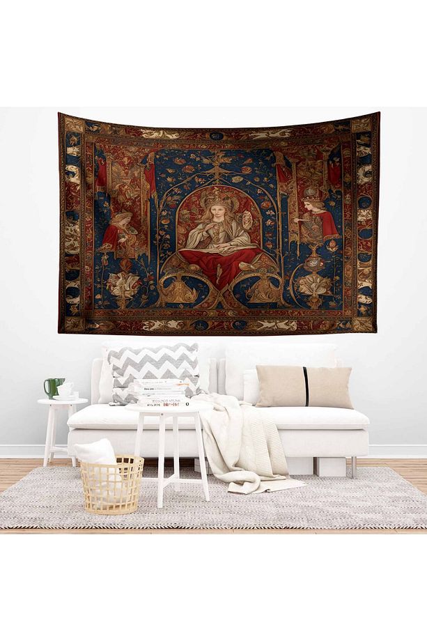 Ortaçağ Rönesans Kadın Vintage Desenli Duvar Örtüsü Duvar Halısı Tapestry - 3