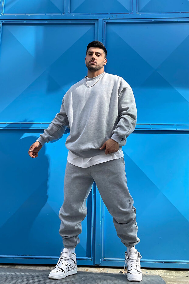 Gray Soft 3 Yarn Bisikletyaka High Quality Tracksuit Suit