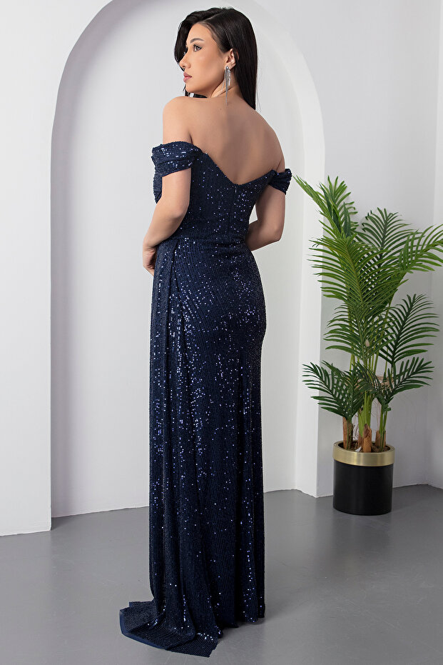 فستان سهرة مطرز بالترتر مكشوف الكتفين13457 - 7