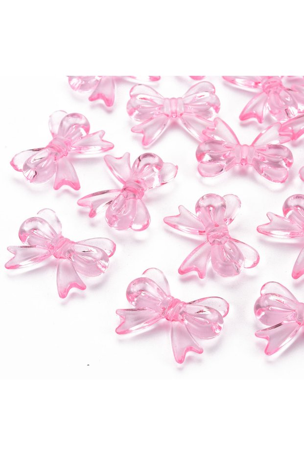 20 pc Transparent Acrylic Beads Bowknot Pearl Pink 23x29.5x6mm Hole: 1.6mm