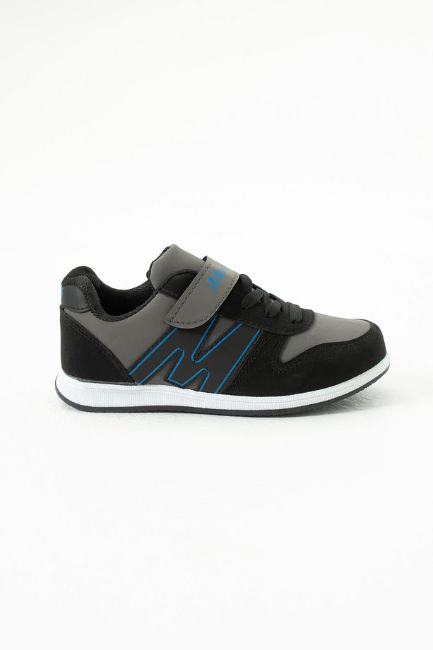 Çocuk Siyah Sax Mavi Bağcıklı Tek Cırtlı Esnek Hafif Suni Deri Unisex Sneaker M Serisi Spor Ayakkabı - 4