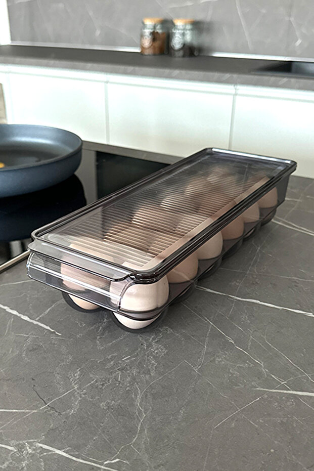 Egg Storage Container with Lid - Transparent Black - 1