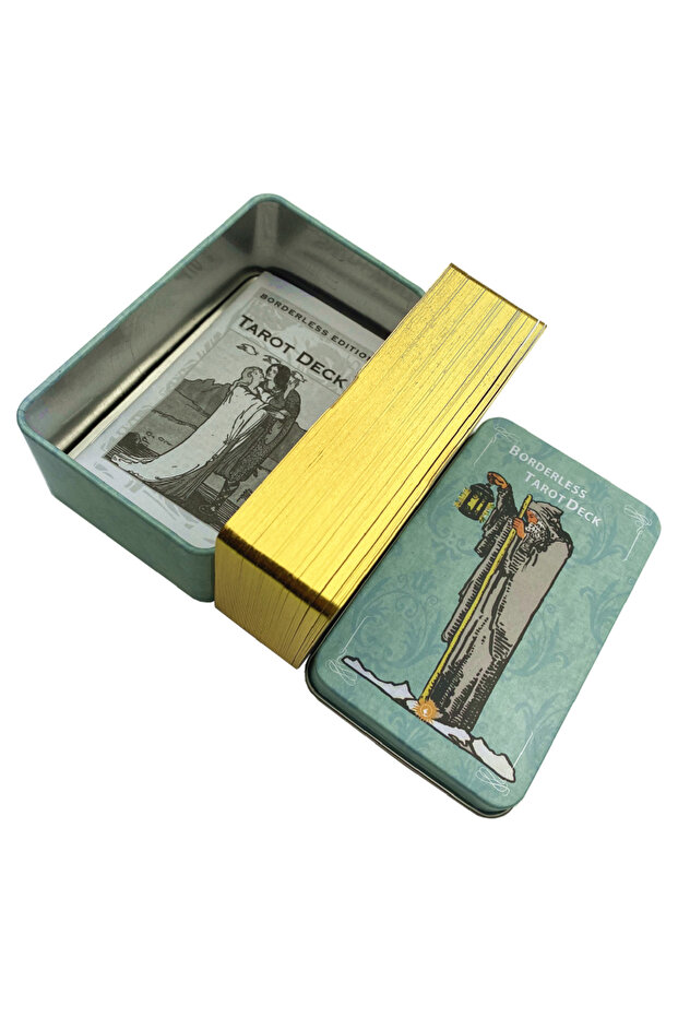 Metal-Box-TT159 Metal Box Gilded Borderless Edition Rider Tarot Cards Deck With Paper Guidebook Engl