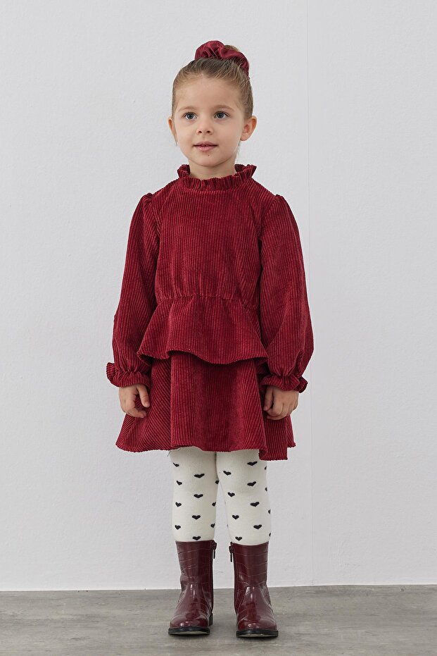 Bordo Kadife Elbise - 1