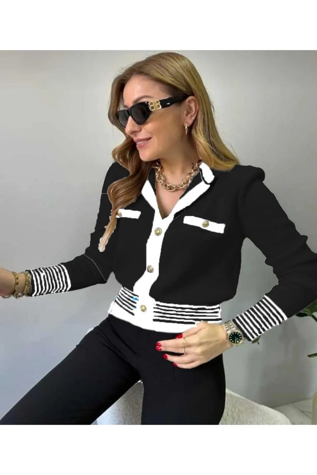 Gold Button Collar Knitwear Jacket