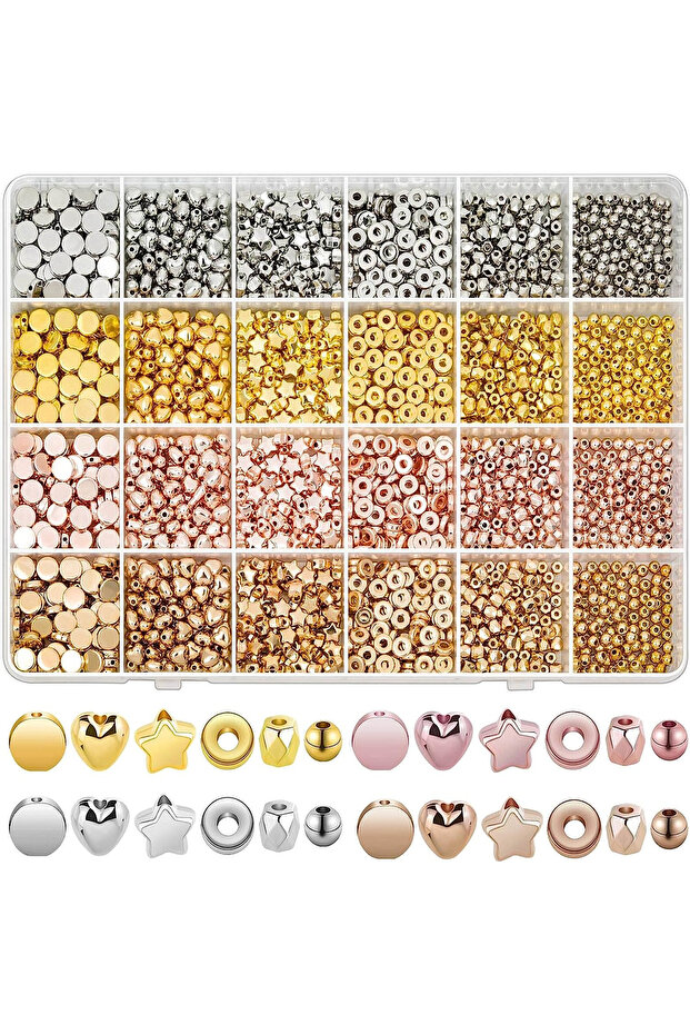 2160pcs 2160pcs Golden Spacer Beads Set, Assorted Round Star Gold Beads for Bracelet Jewelry Making