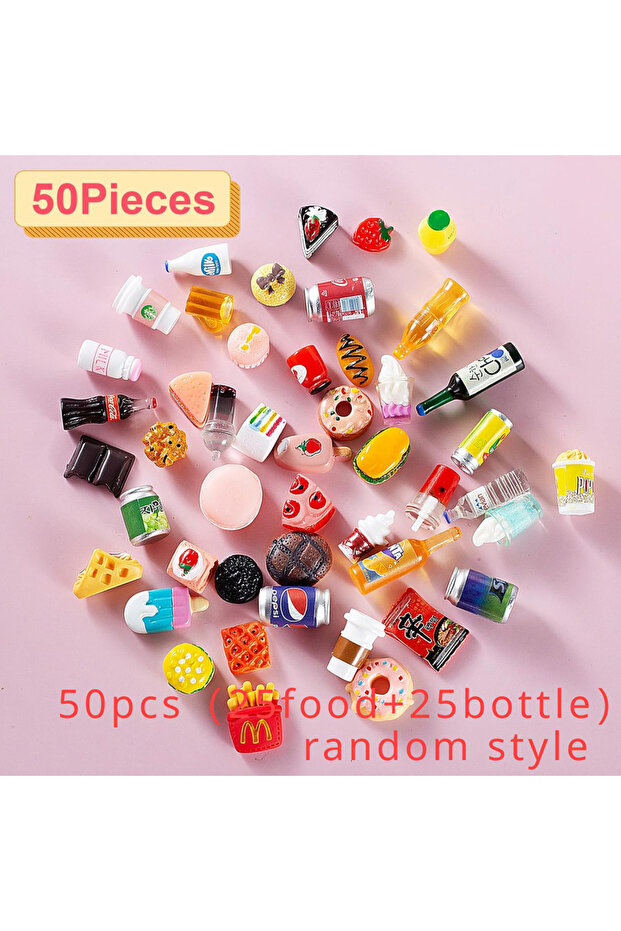 50pcs(random style) 50Pcs Miniature Food Drink Bottles Soda Pop Cans Pretend Play Kitchen Game Party