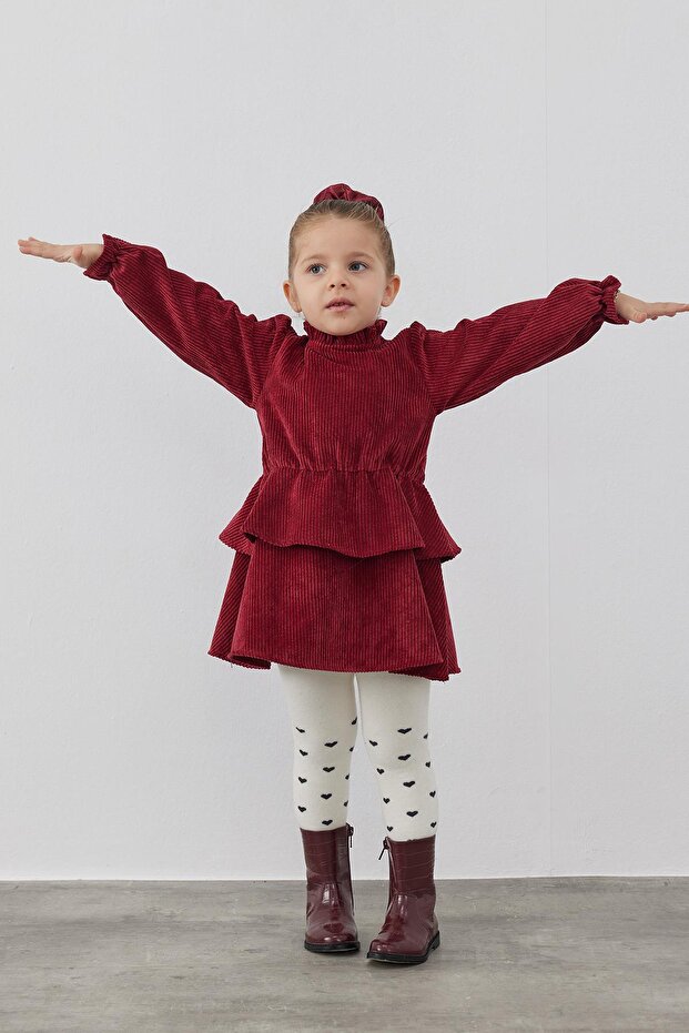 Bordo Kadife Elbise - 2