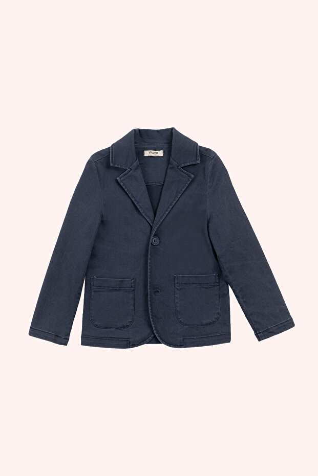 Boy's Navy Blue Buttoned Jacket - 4