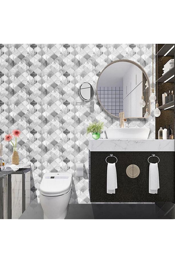30×30cm Arabesk Çini Epoksi 1 Adet 3D Yapışkanlı Duvar Kaplama Paneli Mutfak Banyo Salon Ofis Döşeme - 9
