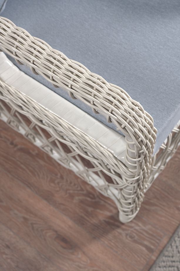 Edra Rattan Puflu Bahçe Balkon Takımı 3+1+1+Camı Masa Kemik Rengi - 6