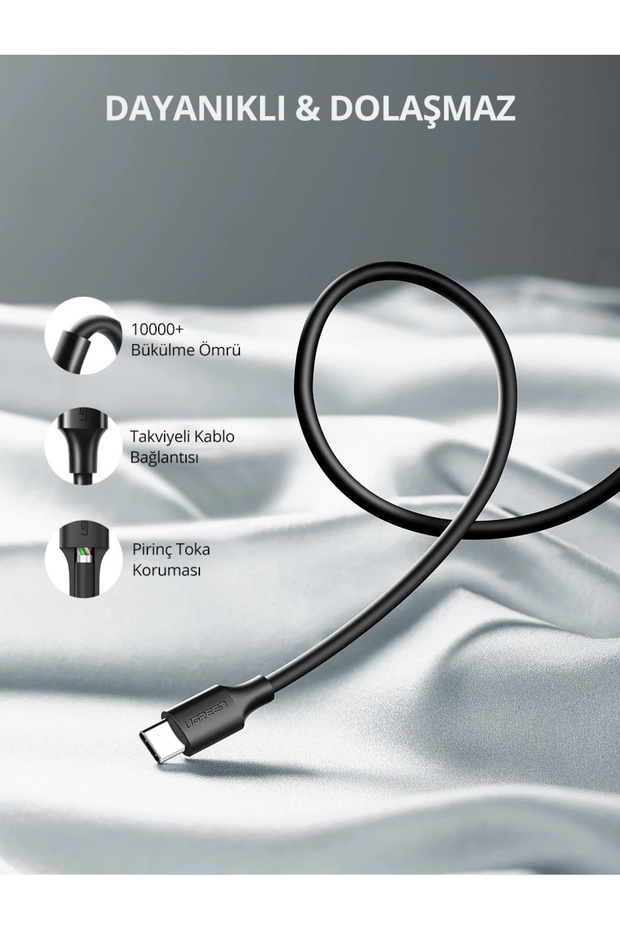 USB-C to USB-A 3A QC Hızlı Şarj Kablosu, 0,5 Metre, Siyah - 60115 - 5