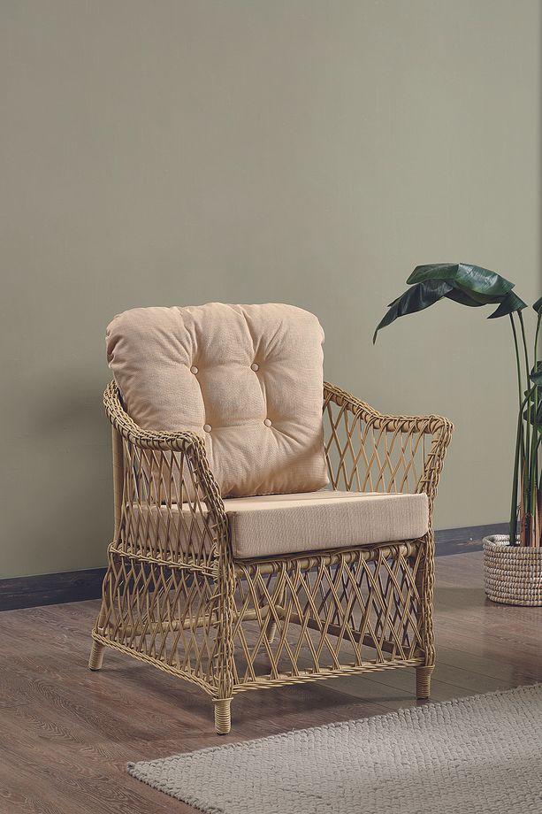 Icon Rattan Bahçe Balkon Oturma Takımı 2+1+1+Camlı Masa Cappuccino - 3