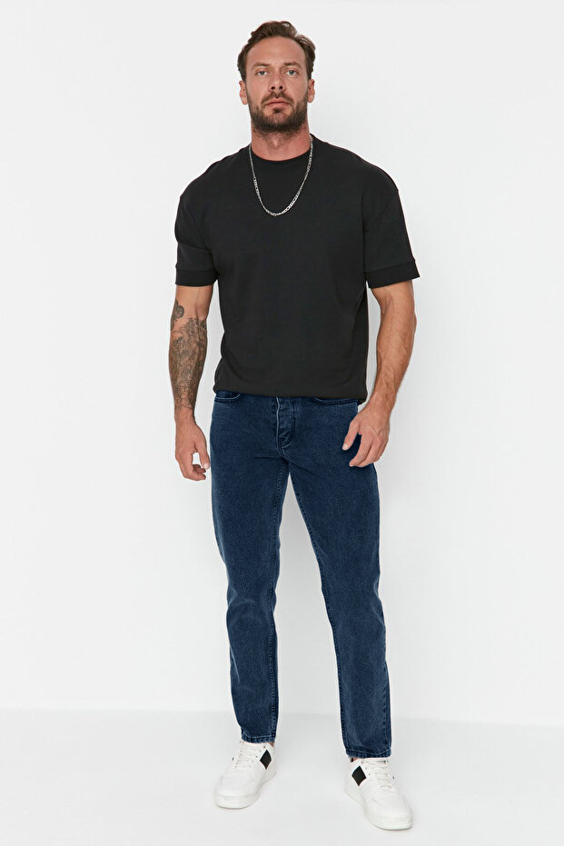 Lacivert %100 Pamuk Essential Fit Jeans Kot Pantolon TMNAW23JE00104 - 6