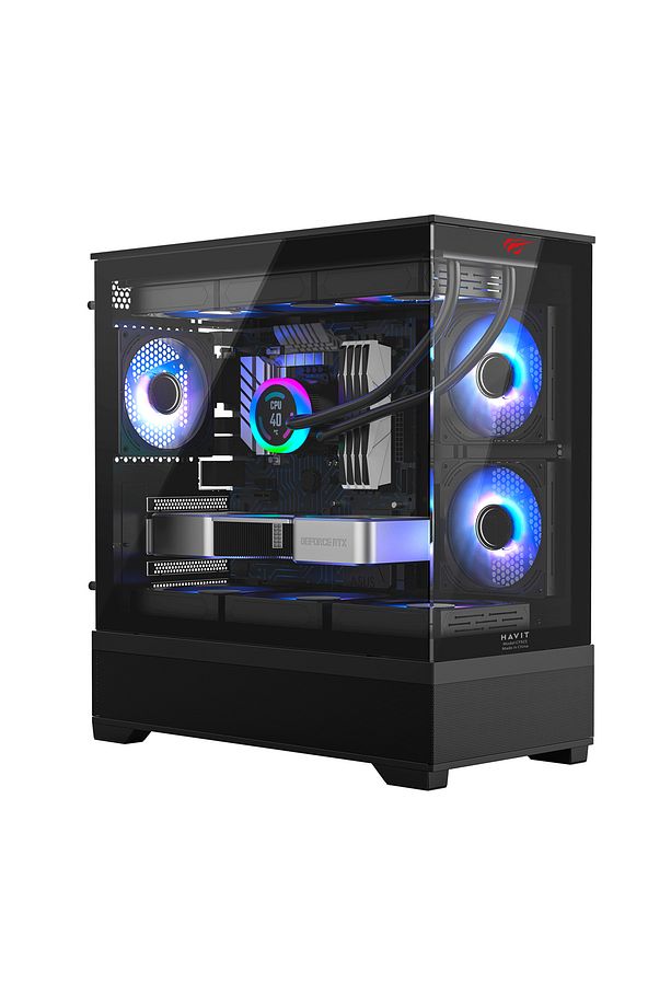 CF925 Tamperli Cam Gaming Oyuncu Kasası Siyah - 3 RGB Fanlı, Kumandalı, ITX/M-ATX/ATX/E-ATX Uyumlu - 1