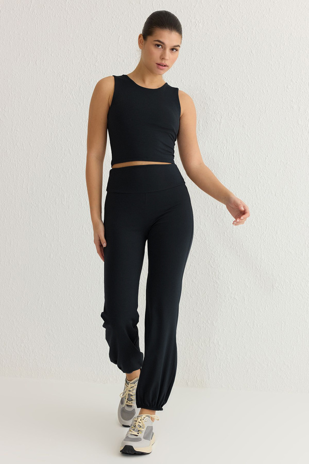 Siyah Fırçalı Soft Kumaş Reflektör Baskılı Spor Örme Takımlanabilir Eşofman Altı THMSS25EA00004 - 1