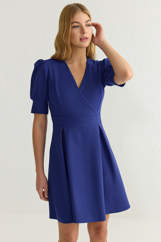 Saks Eteği Belden Açılan Pili Detaylı Mini Dokuma Elbise TWOSS20EL1639 - 1