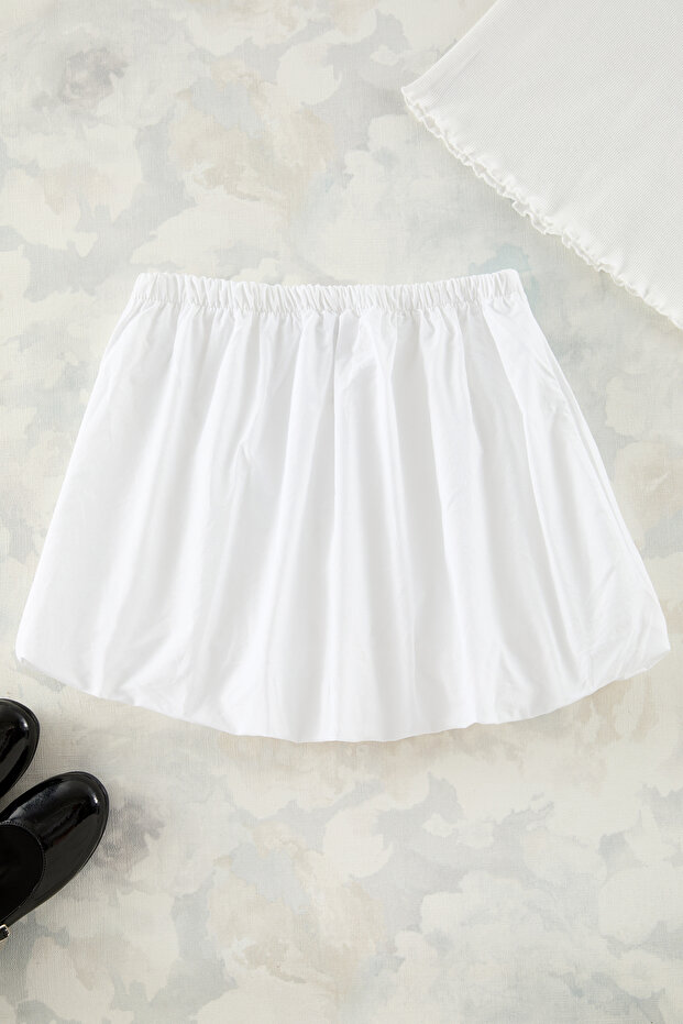 Beyaz Kız Çocuk Mini Boy Beli Lastikli Dokuma Balon Fit Etek TKDSS25ET00002 - 4