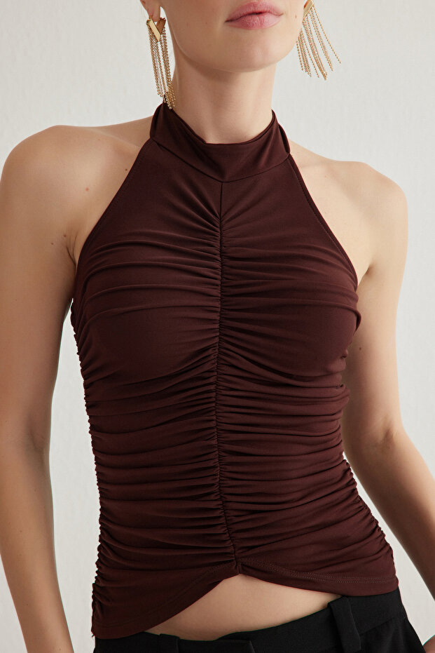 Kahverengi Drape Detaylı Örme Büstiyer TPRSS25BS00002 - 3