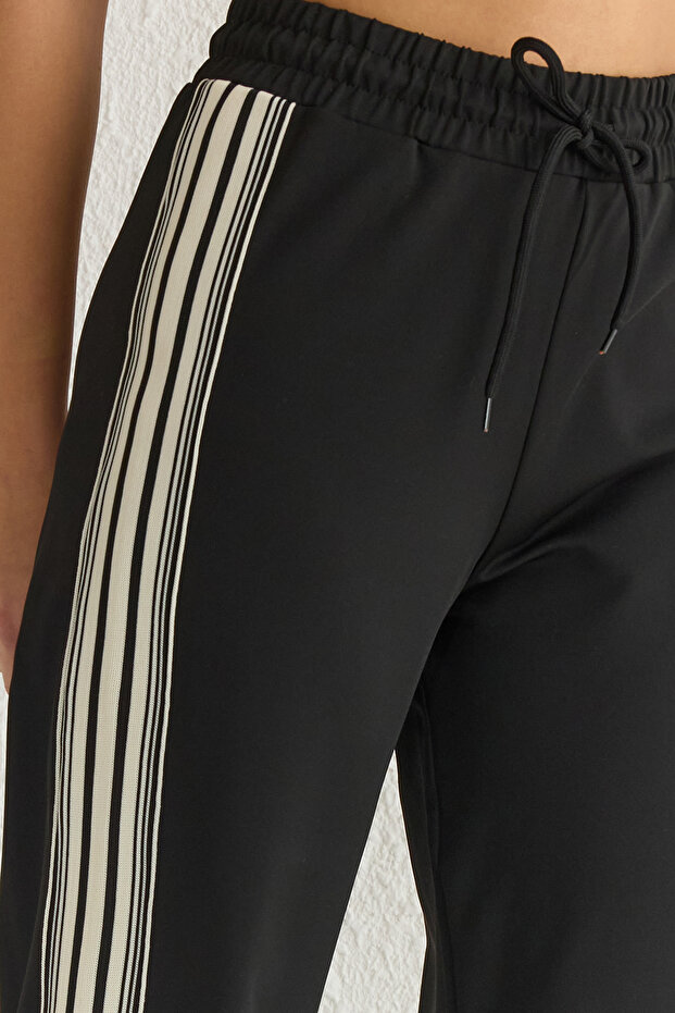 Siyah Çizgili Dalgıç/Scuba Kumaş Spor Örme Eşofman Altı THMSS25EA00006 - 4