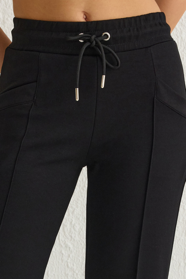 Siyah Soft Kumaş Cepli ve Reflektör Baskılı Spor Örme Eşofman Altı THMSS25EA00002 - 3