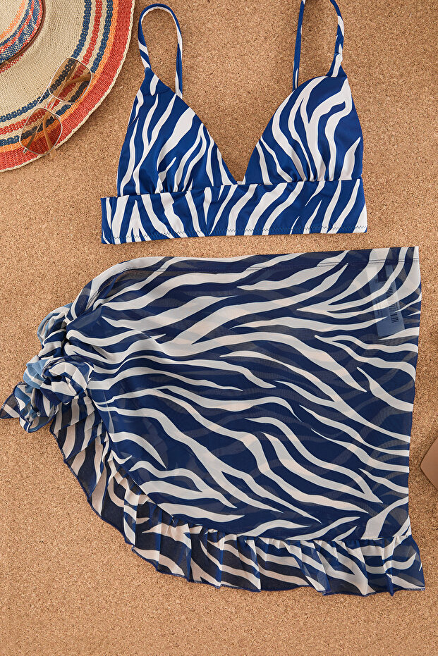 Zebra Desenli Üçgen Kaplı Bikini Üstü TBESS21BU0343 - 7