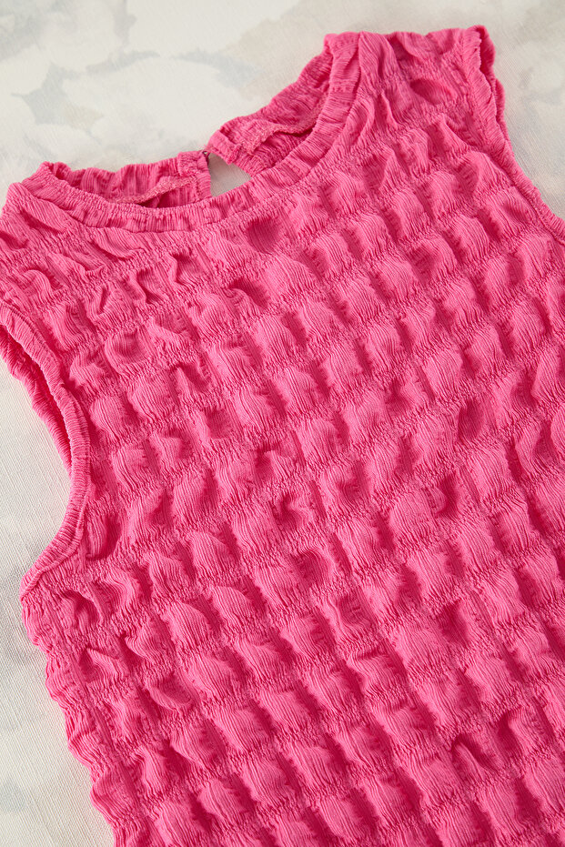 Pembe Kız Çocuk Mini Me Dokulu Örme Elbise TKDSS25EL00013 - 5