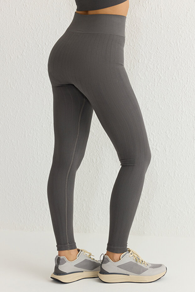 Koyu Antrasit Seamless/Dikişsiz Tam Boy Örme Spor Tayt THMSS25TY00000 - 4