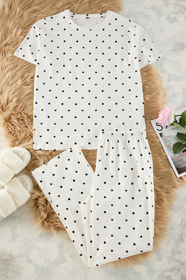 White Heart Pattern Knitted Pajamas Set Tbbss25Ai00023 - 6
