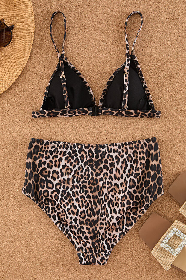 Leopar Desenli Üçgen Kaplı Bikini Üstü TBESS20BU0268 - 8