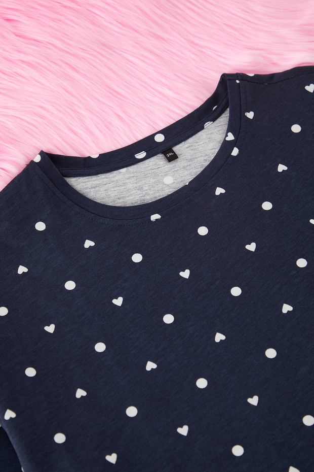 Lacivert Kalp Desenli Örme Pijama Takımı TBBSS25AI00023 - 7