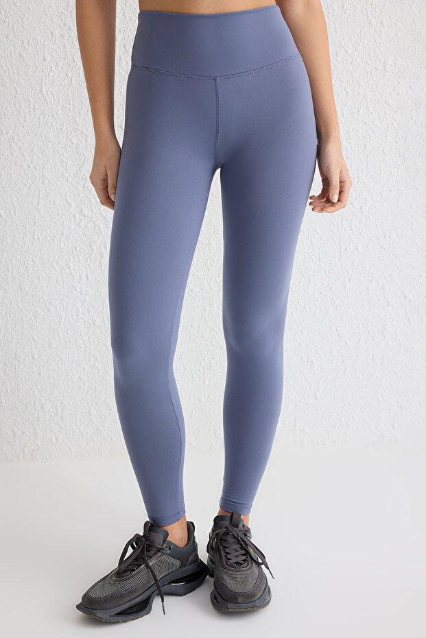 Indigo Soft Fırçalı Kumaş Reflektör Baskı Detaylı Tam Boy Örme Spor Tayt THMAW25TY00020 - 4