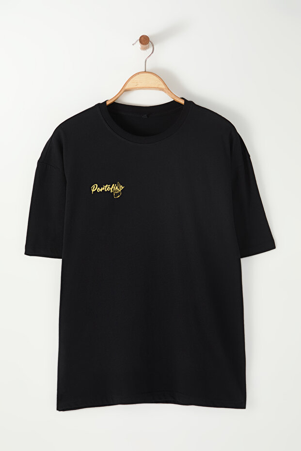 Siyah Oversize/Geniş Kesim Sırt Limon Baskılı %100 Pamuk T-Shirt TMNSS23TS00089 - 4