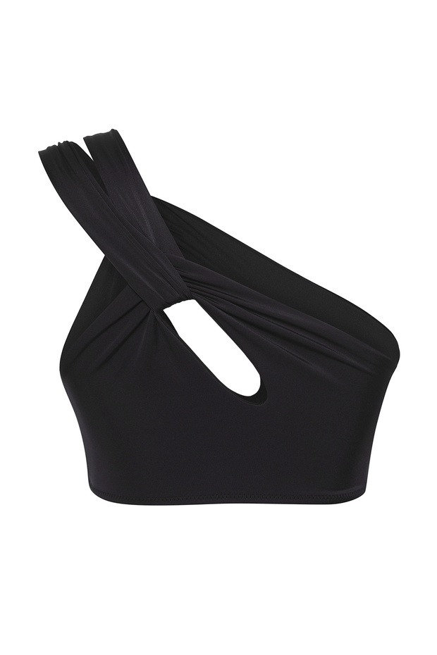 Siyah Cut Out/Pencere Detaylı Tek Omuz Kaplı Bikini Üstü TBESS25BU00001 - 7