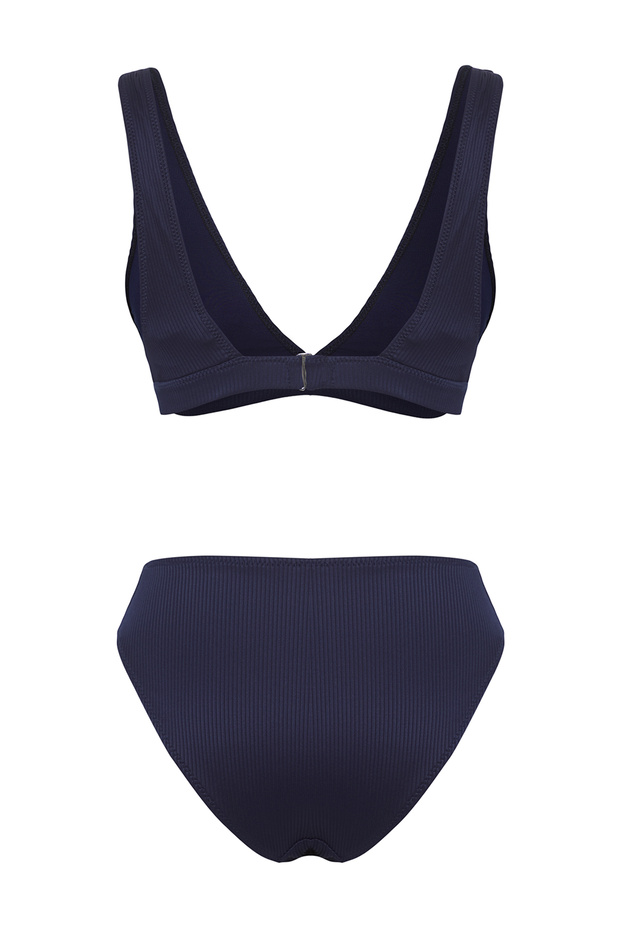 Koyu Lacivert Üçgen Kaplı Regular Yüksek Bel Bikini Takımı TBESS25BT00004 - 6