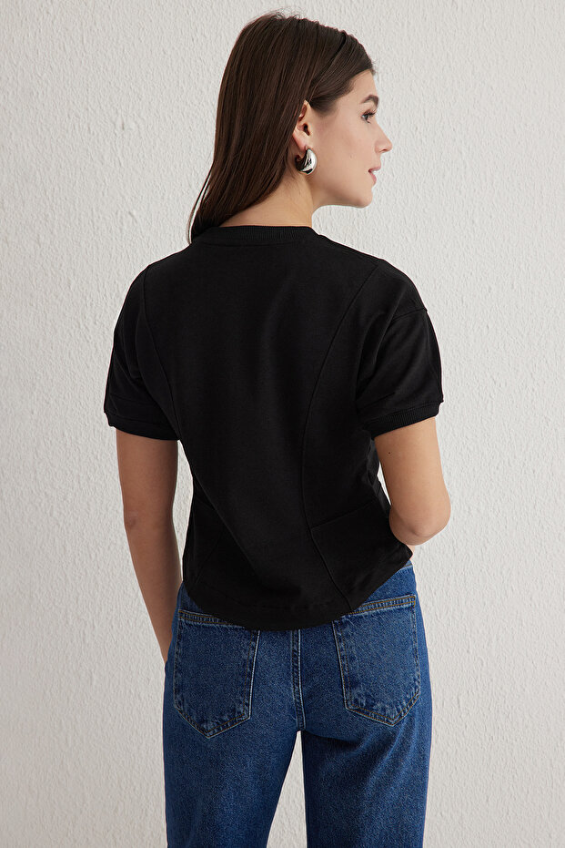 Siyah Fitted/Vücuda Oturan Bisiklet Yaka Esnek  Örme Bluz TWOSS25BZ00009 - 5