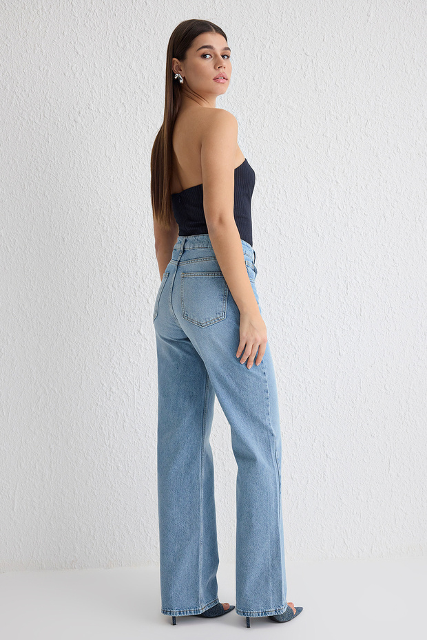 Açık Mavi Yüksek Bel Wide Leg Geniş Paça %100 Pamuk Non-Stretch Jeans TWOSS25JE00132 - 5