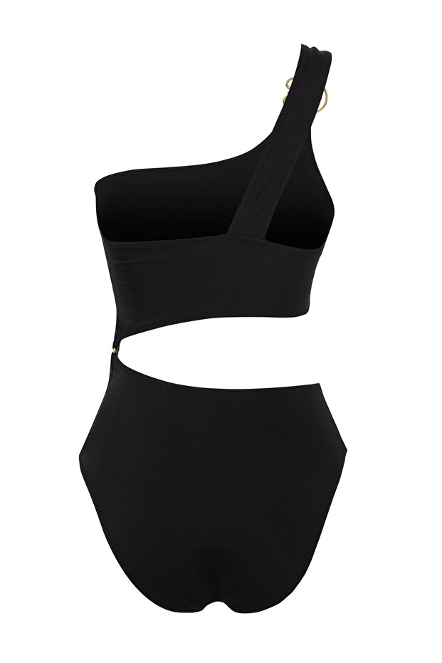 Siyah Tek Omuz Döküm Aksesuarlı Cut Out Detaylı Regular Mayokini TBESS25MA00046 - 7