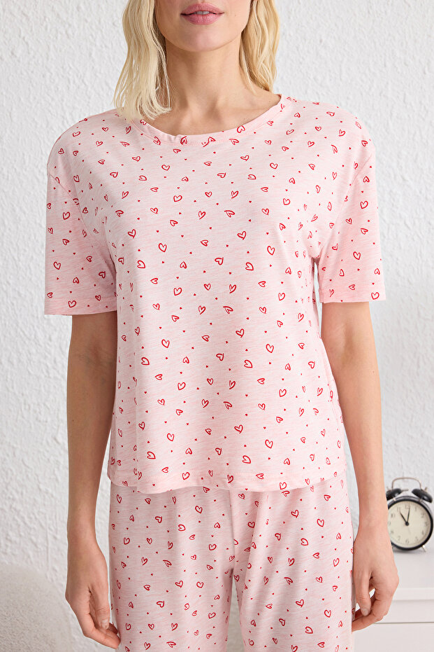 Set pijamale tricotate cu model inimă roz THMSS25PT00148 - 3