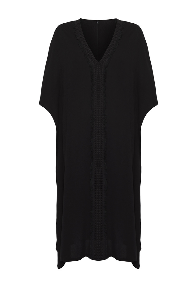 Siyah Dokuma Maxi Plaj Elbise TBESS25EL00013 - 6