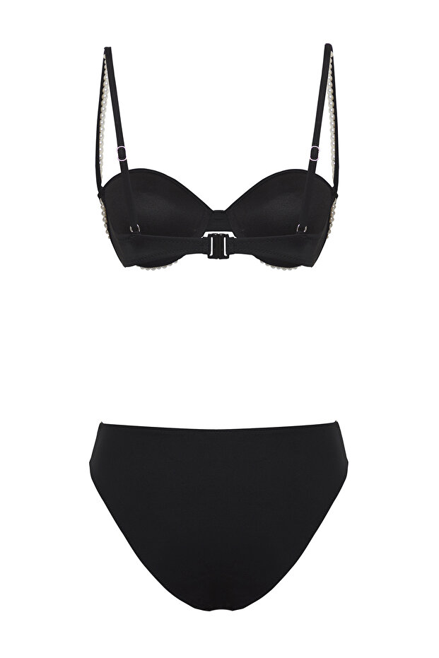 Siyah Aksesuarlı Balconette Kaplı Regular Normal Bel Bikini Takımı TBESS25BT00058 - 6