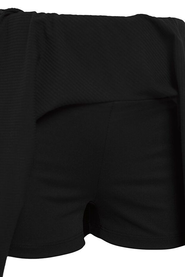 Černá obyčejná mini pletená sukně 95% polyester, 5% elastan - 9