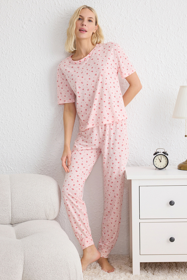 Set pijamale tricotate cu model inimă roz THMSS25PT00148 - 2
