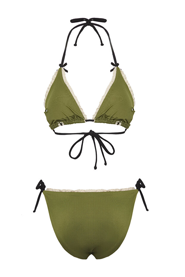 Haki Şeritli Üçgen Kaplı Regular Normal Bel Bikini Takımı TBESS25BT00041 - 8
