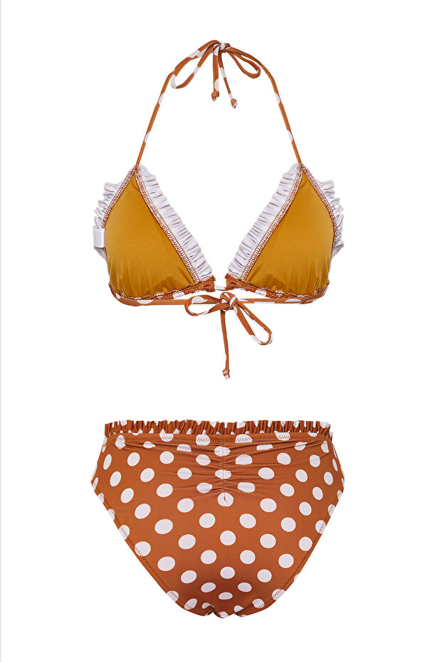 Puantiyeli Fırfırlı Üçgen Kaplı Regular Normal Bel Bikini Takımı TBESS25BT00040 - 6