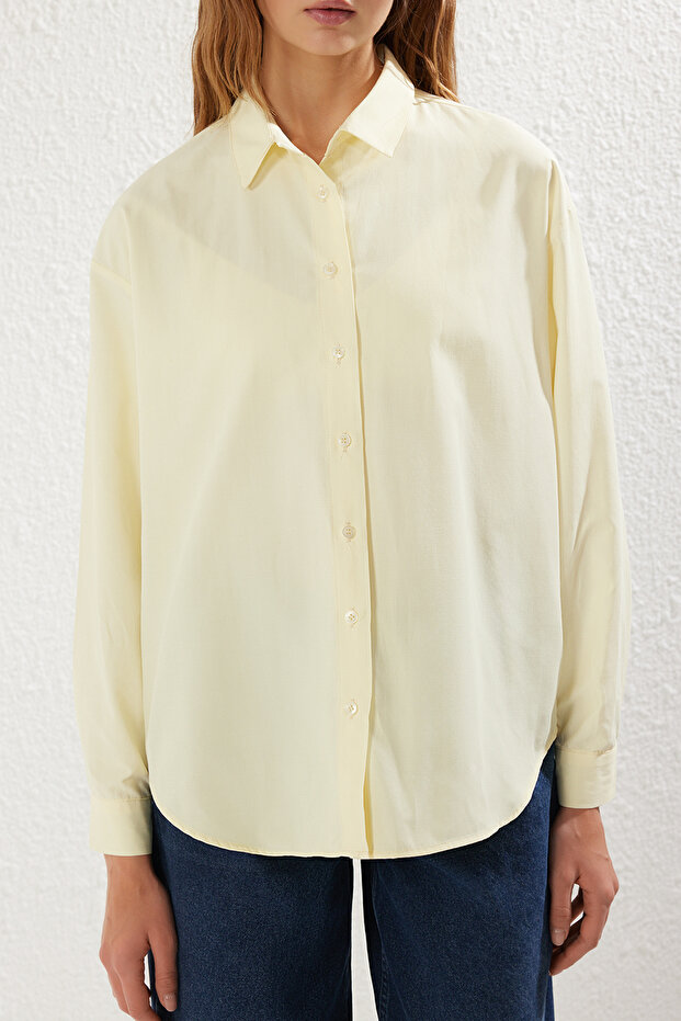 Sarı Loose Fit Pamuklu Dokuma Gömlek TWOAW20GO0107 - 3
